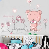 Мече розово Теди бебешки детски самозалепващ стикер лепенка за стена и мебел детска стая декор, снимка 1 - Други - 37047522
