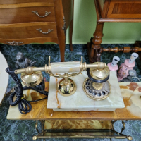 Уникален  рядък  антикварен колекционерски холандски телефон оникс позлатен бронз , снимка 5 - Антикварни и старинни предмети - 44550173