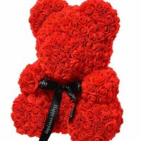 Червено Мече от рози с кутия, подходящо за подарък за любим човек, снимка 4 - Изкуствени цветя - 44254924