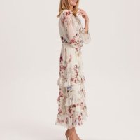 Уникална разкошна  нова дълга елегантна  рокля волани къдри Reaerved флорален нежен принт цветя, снимка 4 - Рокли - 42157197