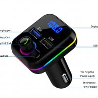 RGB USB арядно и Fm Bluetooth радио трансмитер за кола телефон смартфон автомобил, снимка 3 - Аксесоари и консумативи - 38641861