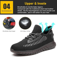 Мъжки маратонки със стоманена капачка, леки защитни работни обувки, черни, размер 47, снимка 6 - Други - 44621104