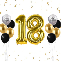 Златни Балони '18': 40 инча, за 18-ти Рожден Ден, Злато-Черни и Сребърни, снимка 1 - Подаръци за рожден ден - 44659295