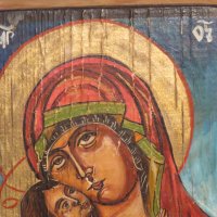Стара православна икона икона на света богородица умиление, Дева Мария с Младенеца , снимка 3 - Антикварни и старинни предмети - 30273218