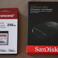 Продавам CFexpress 820 typeB карта Transcend и SanDisk reader, снимка 1 - Друга електроника - 37124828