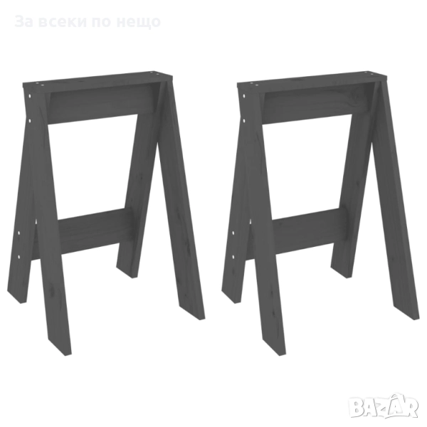 Табуретки, 2 бр, сиви, 40x40x60 см, борово дърво масив Код P1164, снимка 1