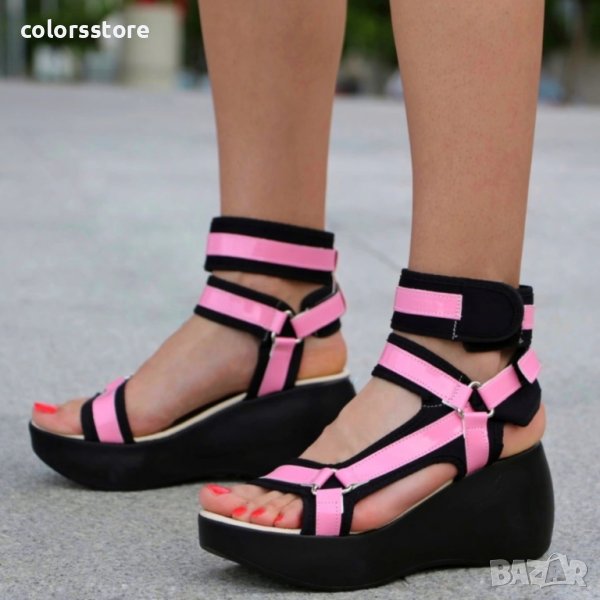 Сандали на плаформа - черно и розово лак с черно ходило - SK017, снимка 1