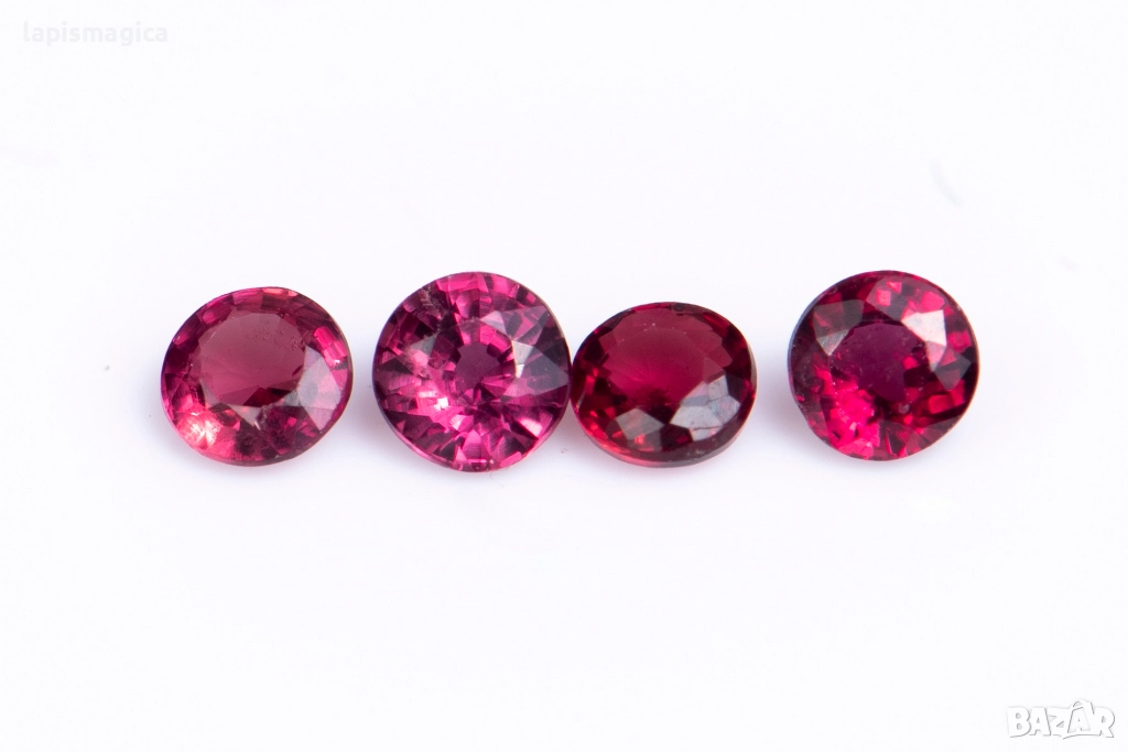 4 броя рубин 0.33ct 2.5mm нагрявани кръгла шлифовка, снимка 1