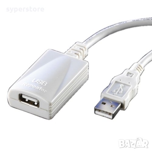Кабел USB-A към USB-A 2.0 Digital One SP01177 Бял 5м, USB 2.0 + Repeater Type A - A M/F, снимка 1
