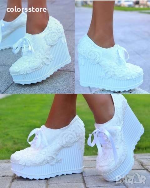 Обувки на платформа - бели - 710-03 , снимка 1