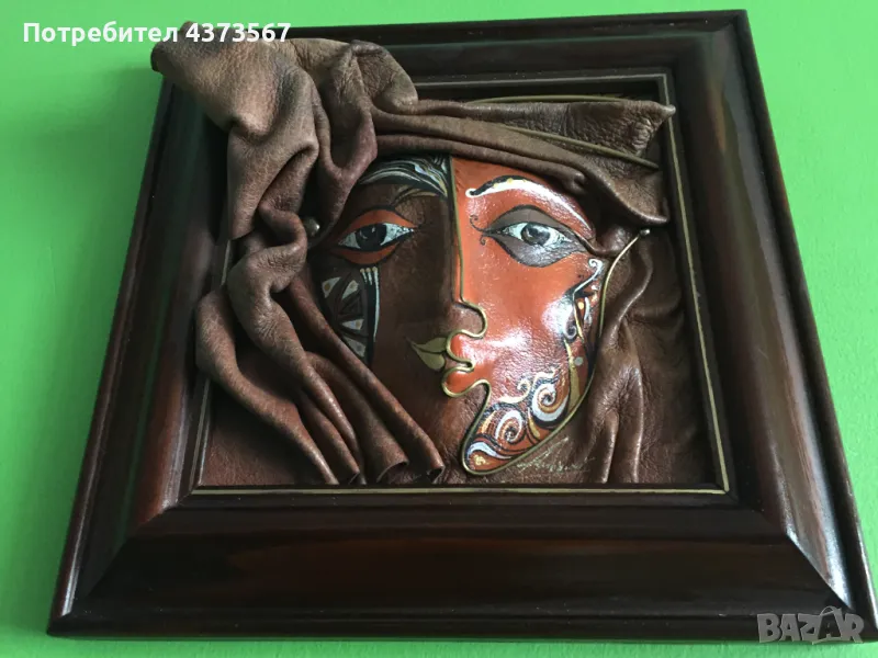 Пано от кожа  „ Маска“ , художник : Огнян Андреев ,техника: кожа и акрил, снимка 1