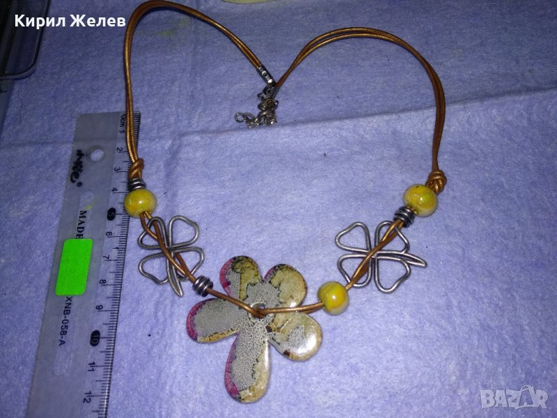 ФЛОРАЛНА ХЕНД - МЕЙД ОГЪРЛИЦА ПОСРЕБРЕНА с ВИСУВАНА ЦВЕТНА АРТ КЕРАМИКА 34731, снимка 1