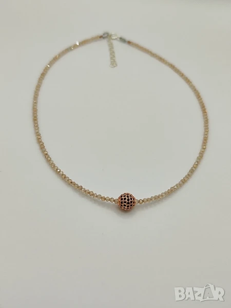 Дамско колие със сребърен елемент с покритие от розово злато и циркони , снимка 1