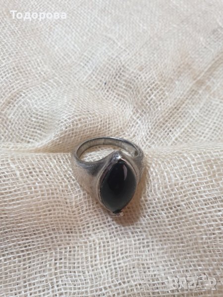 Сребърен  пръстен с черен камък, снимка 1