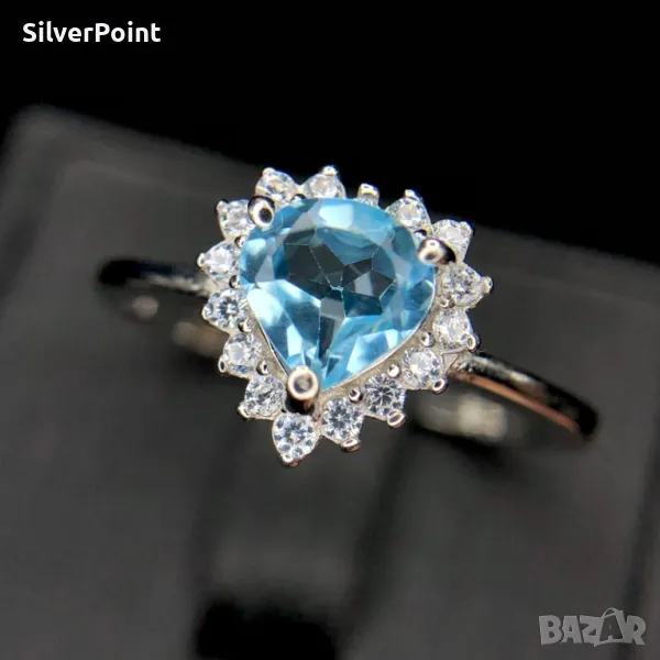 Сребърен пръстен с натурален син Топаз , снимка 1