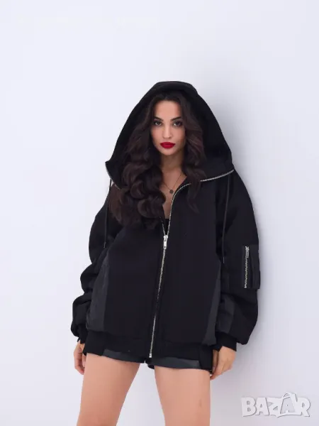Дамско Черно Яке С Качулка Код A381, снимка 1