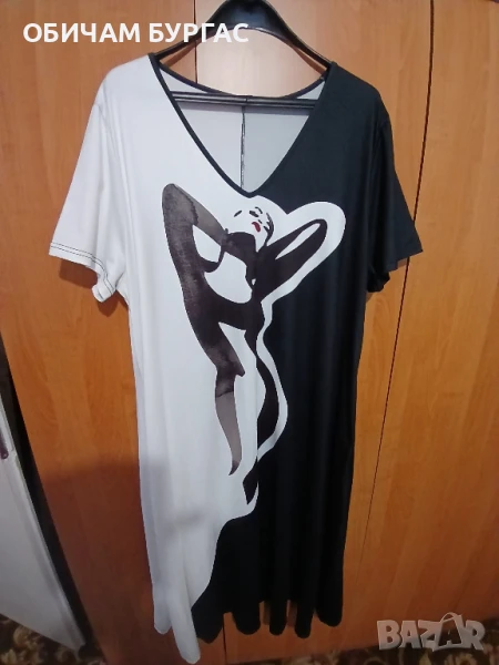 НОВА 3-4xl ЕФЕКТНА ДЪЛГА РОКЛЯ В ЧЕРНО И БЯЛО С ЖЕНСКО ТЯЛО, снимка 1
