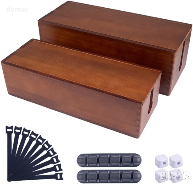 Дървена кутия за управление на кабели, комплект от 2 кутии за подреждане на кабели, снимка 1