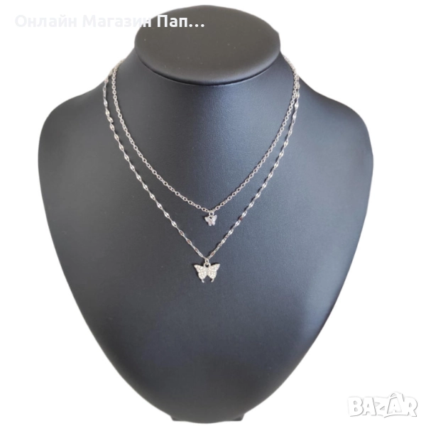 Комплект от 2 верижки с пеперудки с кристали – цинкова сплав, снимка 1