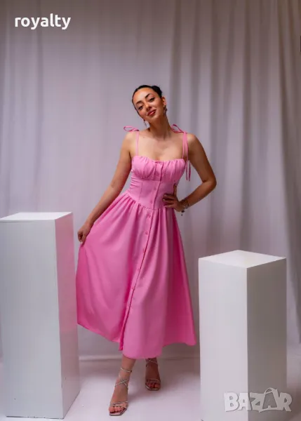 Елегантна розова дамска рокля , снимка 1