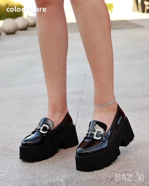 Обувки на платформа - черен лак - KLP55 , снимка 1