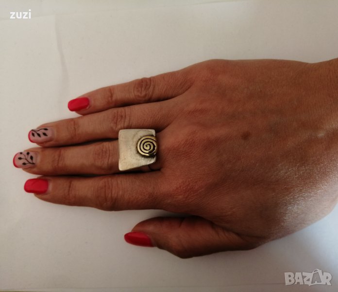 Ръчен, авторски пръстен . Сребро проба 950, снимка 1