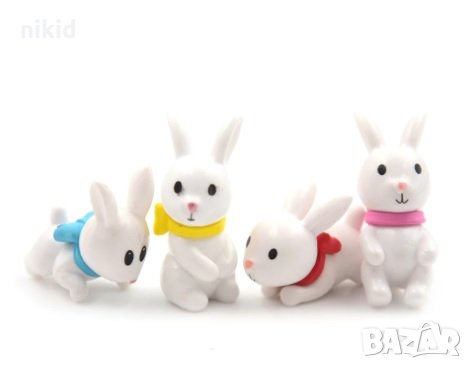4 бр зайче зайчета заек  Великден пластмасови PVC фигурки топер за игра и украса торта макети, снимка 1