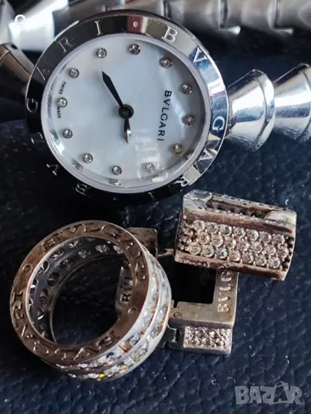 комплект часовник, пръстен и обеци BVLGARI, снимка 1
