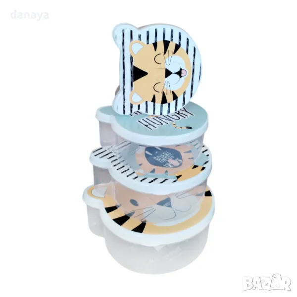 1616 Комплект детски кутии за храна с цветни капаци, 4 броя, снимка 1