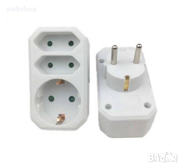 Разклонител за контакт , 3-ка, без кабел, бял, 220V, 16A/2.5A, снимка 1