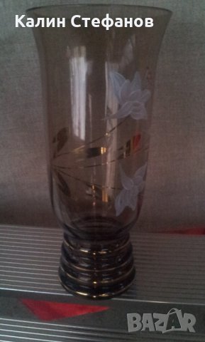 Две вазички кафяво стъкло прозрачно с украса, снимка 5 - Вази - 30053160