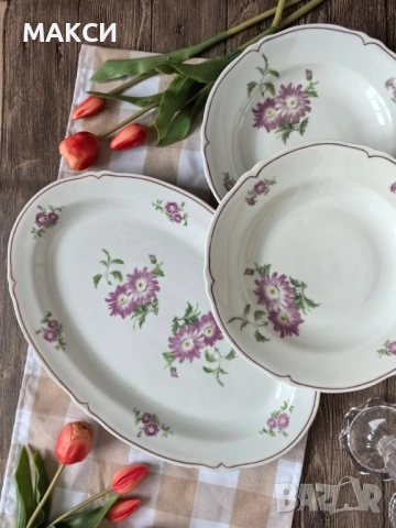 Порцелан мини комплект- голямо плато и две дълбоки чинии Перфектно състояние,  изискан стил за всяка, снимка 2 - Чинии - 53934087