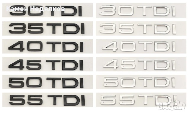 Емблема 30TDI 35TDI 40TDI 45TDI 50TDI 55TDI за Ауди Черна Хромирана