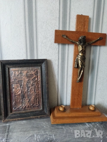 ПРОМО-голяма стара икона-медна Разпятие Христово 30/21, снимка 4 - Икони - 53998835