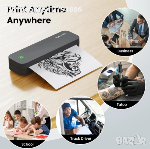 Преносим принтер,ByteCintia Bluetooth термопринтер акумулаторен,съвместим с Android и iOS или лаптоп, снимка 7 - Принтери, копири, скенери - 53923158