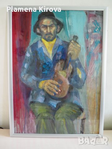 Акварелна картина "Мъж с цигулка", снимка 2 - Картини - 40541678