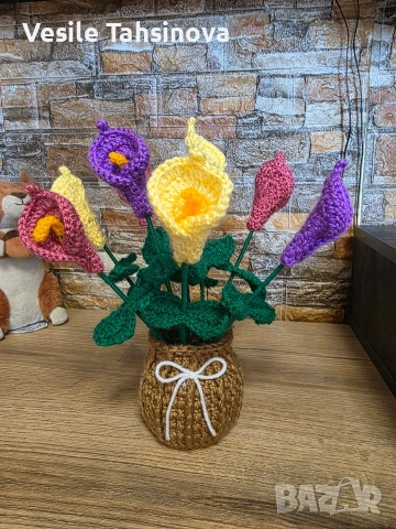 Ръчно плетена роза , снимка 5 - Декорация за дома - 54280558