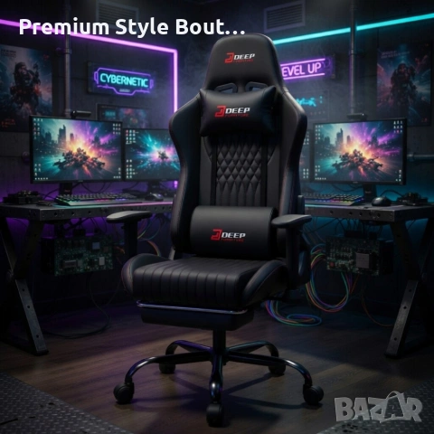 Ергономичен черен геймърски стол с поставка за крака, регулируема височина и 3D подлакътници, снимка 3 - Столове - 54041627