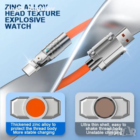 Тип C Data Line 120w бързо зареждане 6A 180 въртяща се ултра бърза линия за зареждане ,, снимка 2 - USB кабели - 42161661