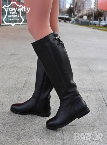 Равни ботуши - черна ЕСТЕСТВЕНА кожа