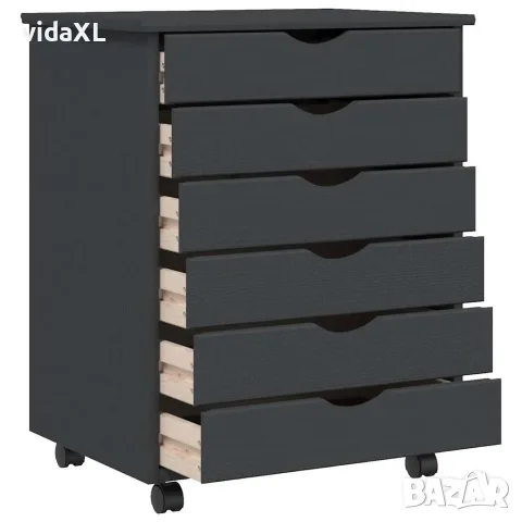vidaXL Шкаф с чекмеджета на колелца MOSS, сив, бор масив, снимка 4 - Шкафове - 56147346