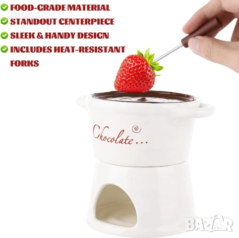 2 керамични комплекта за фондю с вилици, 300 мл, снимка 4 - Съдове за готвене - 54226349