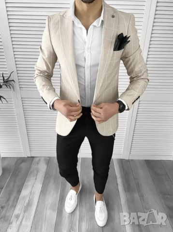 Модерно Спортно-елегатно Бежово Сако Тавес, снимка 3 - Сака - 44687898