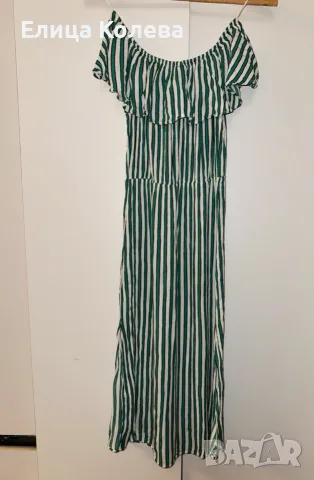 Divided/ H&M миди рокля с цепки, в бяло и зелено, размер XS-S, снимка 3 - Рокли - 56012767