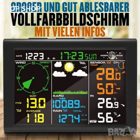 SAINLOGIC FT0835 Соларна Безжична 8в1 метеорологична станция/външен сензор/прогноза за времето, снимка 3 - Други - 49308708