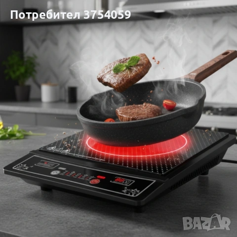 Индукционен котлон Cheffinger - 2000W, с дигитален дисплей, таймер и защита от прегряване, снимка 4 - Котлони - 53124547