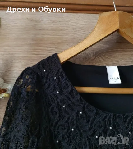 Черна елегантна рокля кукленска с тюл Vila, снимка 5 - Рокли - 55997038
