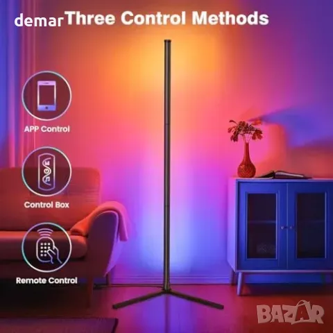 Черен RGB LED лампион riyo с приложение, дистанционно и 68+ режима, снимка 3 - Други стоки за дома - 56228533