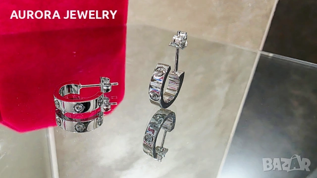 CARTIER Love Silver Hoop 2 Diamonds Small Model Дамски Обеци, снимка 3 - Обеци - 53237005