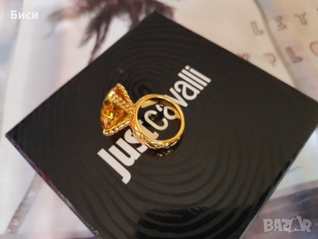 Just Cavalli-оригинален нов,18к.позлатен пръстен със естествен цитрин, снимка 6 - Пръстени - 35373774